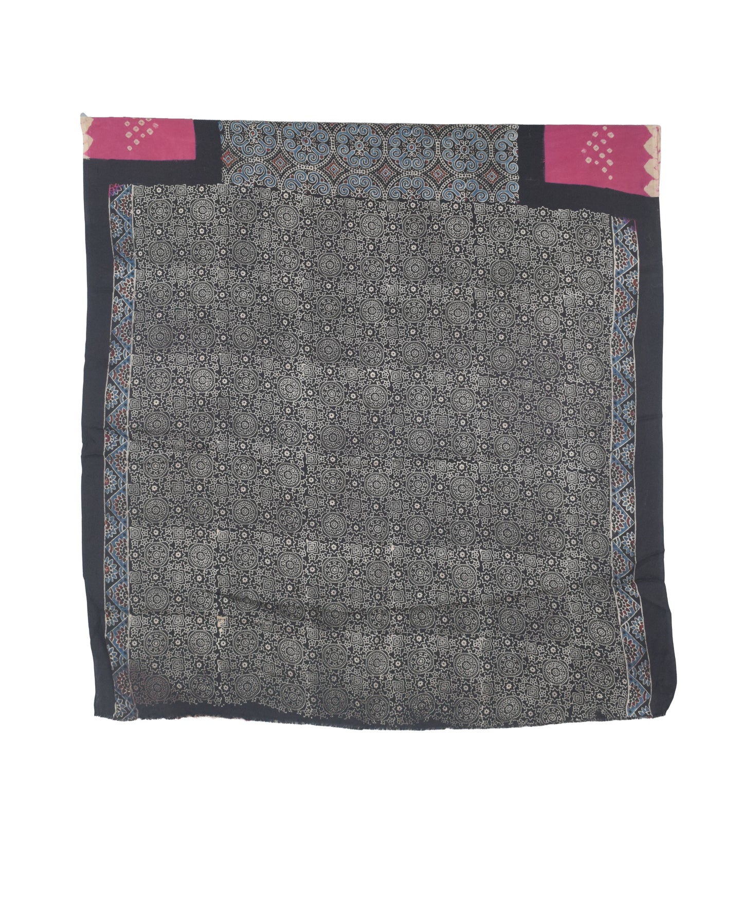 Ajrakh Modal Silk Part Natural Dye Bandhej Border & Bandhej Pallu Gharchola Design Saree Hand Block Print - With Blouse Piece - 5.5 Mtr Length    -  SKU : ZD29A01D