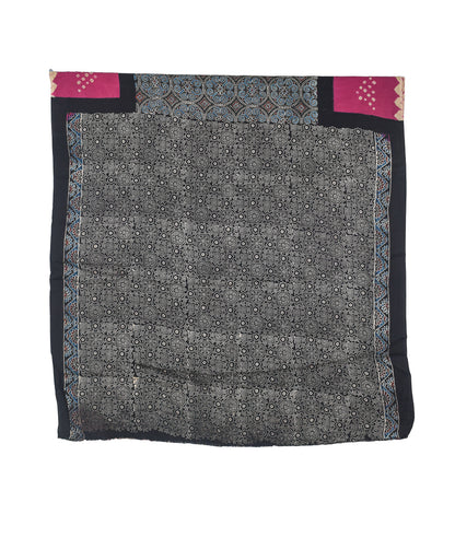 Ajrakh Modal Silk Part Natural Dye Bandhej Border & Bandhej Pallu Gharchola Design Saree Hand Block Print - With Blouse Piece - 5.5 Mtr Length    -  SKU : ZD29A01D