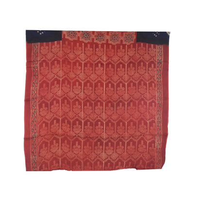 Ajrakh Modal Silk Part Natural Dye Bandhej Border & Bandhej Pallu Gharchola Design Saree Hand Block Print - With Blouse Piece - 5.5 Mtr Length    -  SKU : ZD15A01C