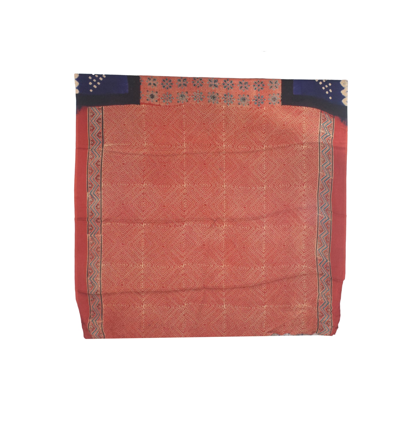 Ajrakh Modal Silk Part Natural Dye Bandhej Border & Bandhej Pallu Gharchola Design Saree Hand Block Print - With Blouse Piece - 5.5 Mtr Length    -  SKU : ZD29A01B