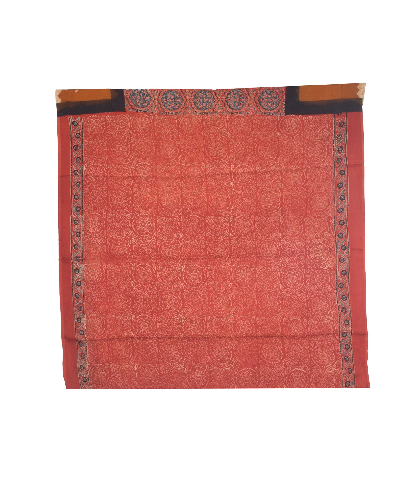 Ajrakh Modal Silk Part Natural Dye Bandhej Border & Bandhej Pallu Gharchola Design Saree Hand Block Print - With Blouse Piece - 5.5 Mtr Length    -  SKU : ZD29A01E