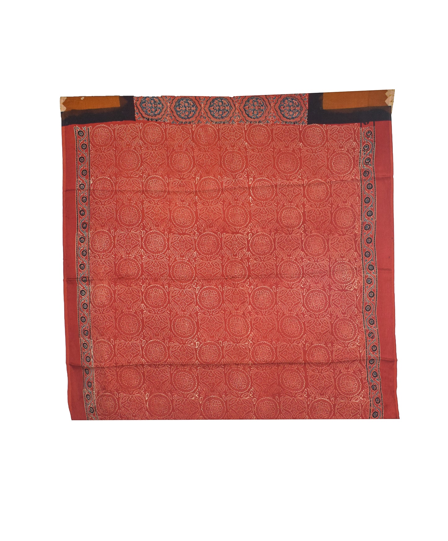 Ajrakh Modal Silk Part Natural Dye Bandhej Border & Bandhej Pallu Gharchola Design Saree Hand Block Print - With Blouse Piece - 5.5 Mtr Length    -  SKU : ZD29A01E