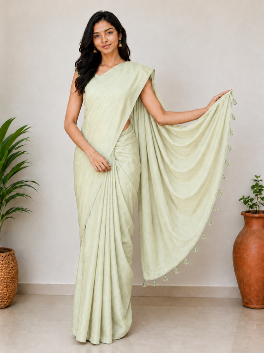 Plain Dyeing Modal Silk Saree with Tassels - With Blouse Piece - 5.5 Mtr Length    -  SKU : 0175-BGBG