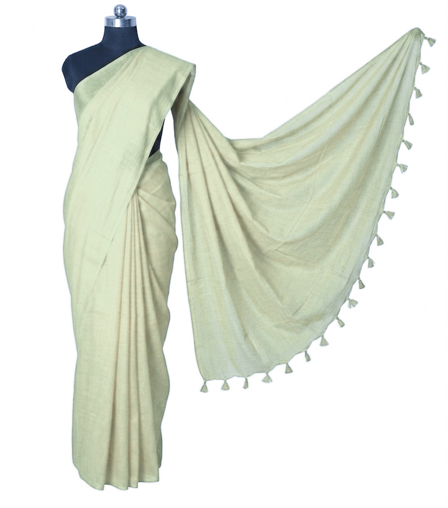 Plain Dyeing Modal Silk Saree with Tassels - With Blouse Piece - 5.5 Mtr Length    -  SKU : 0175-BGBG