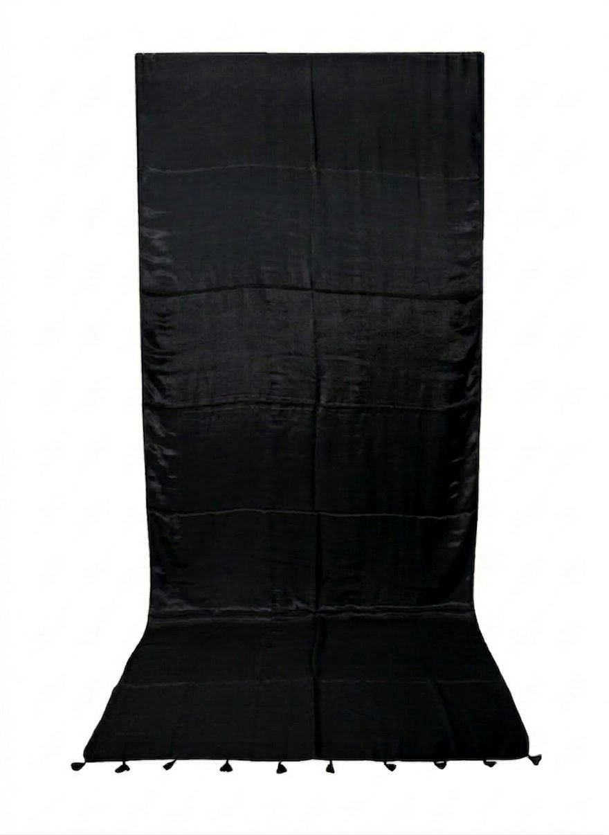 Plain Dyeing Modal Silk Saree with Tassels - With Blouse Piece - 5.5 Mtr Length    -  SKU : 0175-BKBK