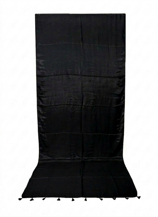 Plain Dyeing Modal Silk Saree with Tassels - With Blouse Piece - 5.5 Mtr Length - SKU : 0175-BKBK