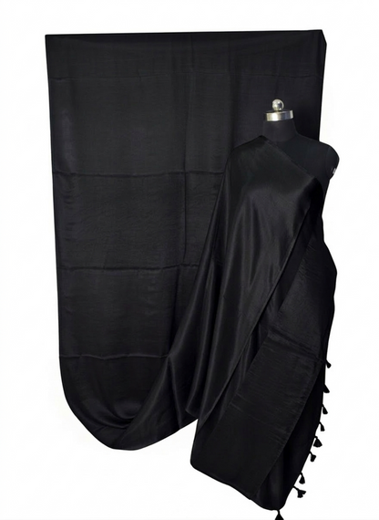 Plain Dyeing Modal Silk Saree with Tassels - With Blouse Piece - 5.5 Mtr Length    -  SKU : 0175-BKBK