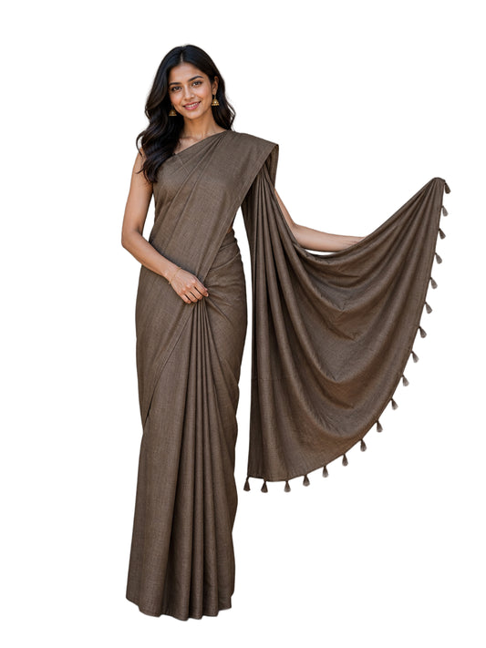 Plain Dyeing Modal Silk Saree with Tassels - With Blouse Piece - 5.5 Mtr Length    -  SKU : 0175-BRBR