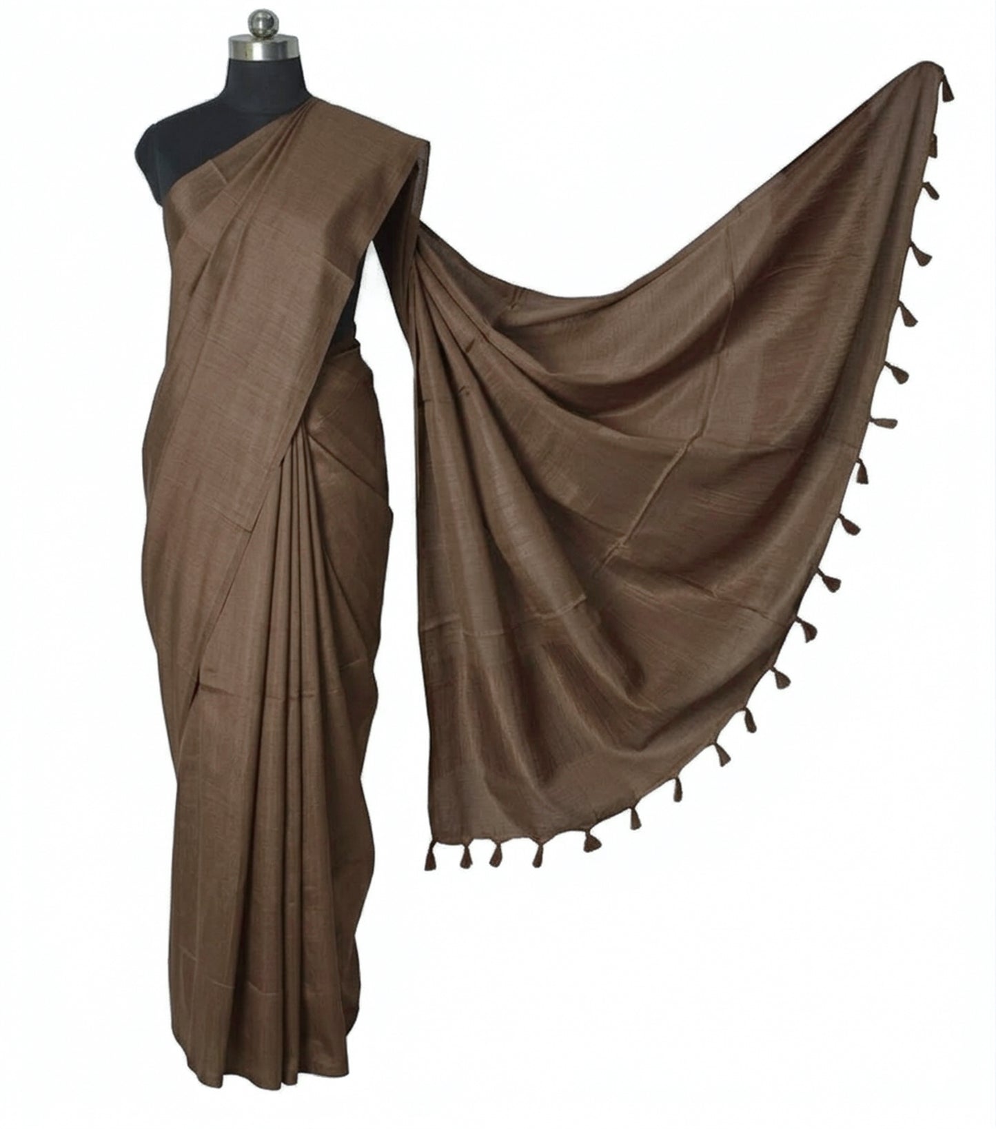 Plain Dyeing Modal Silk Saree with Tassels - With Blouse Piece - 5.5 Mtr Length    -  SKU : 0175-BRBR