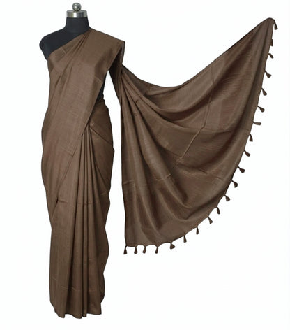 Plain Dyeing Modal Silk Saree with Tassels - With Blouse Piece - 5.5 Mtr Length    -  SKU : 0175-BRBR
