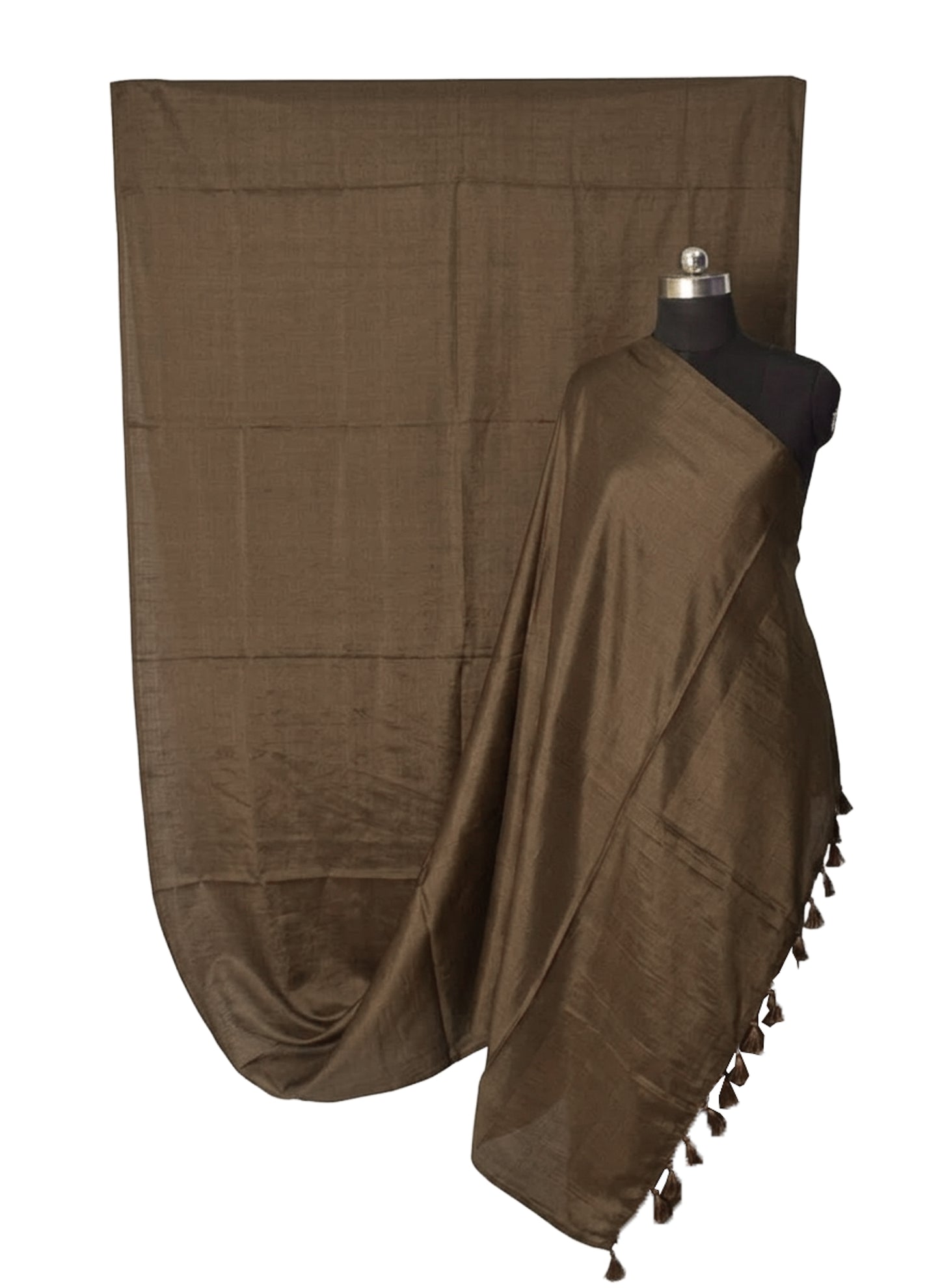 Plain Dyeing Modal Silk Saree with Tassels - With Blouse Piece - 5.5 Mtr Length    -  SKU : 0175-BRBR