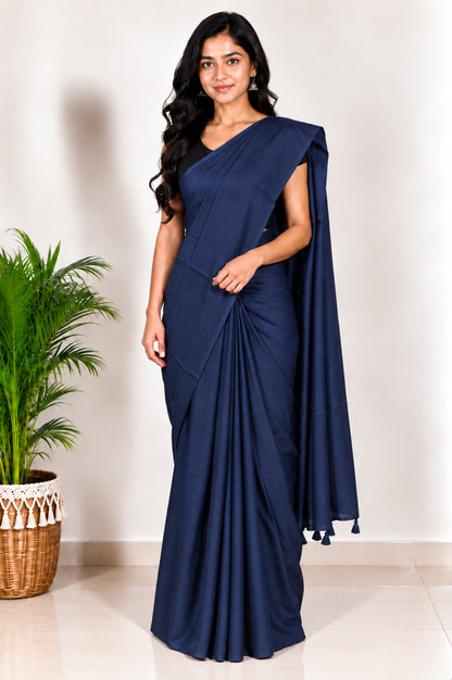 Plain Dyeing Modal Silk Saree with Tassels - With Blouse Piece - 5.5 Mtr Length   -  SKU : 0175-DBDB