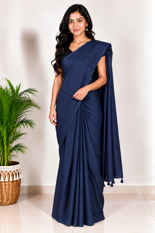 Plain Dyeing Modal Silk Saree with Tassels - With Blouse Piece - 5.5 Mtr Length   -  SKU : 0175-DBDB