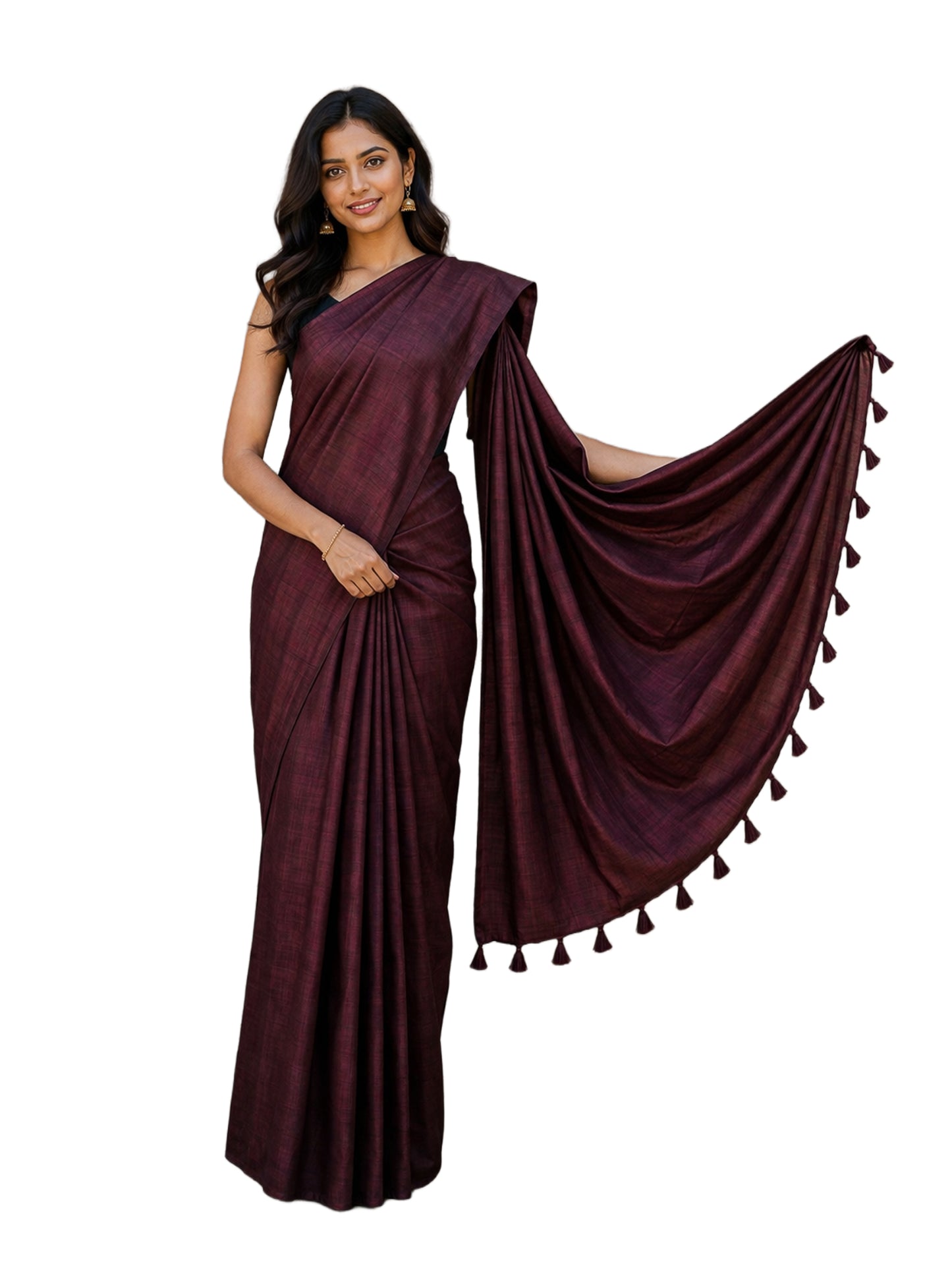 Plain Dyeing Modal Silk Saree with Tassels - With Blouse Piece - 5.5 Mtr Length    -  SKU : 0175-DMDM