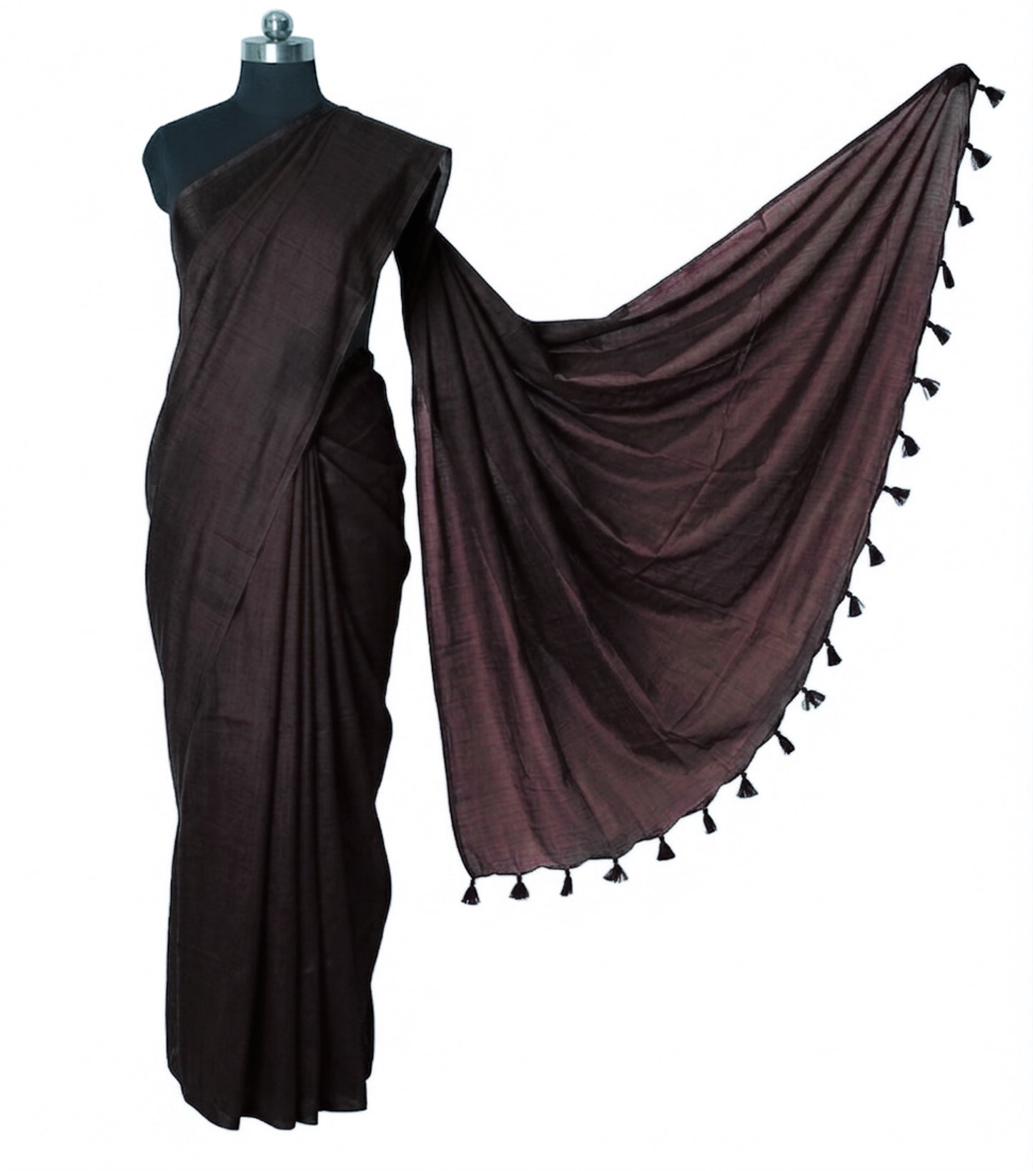 Plain Dyeing Modal Silk Saree with Tassels - With Blouse Piece - 5.5 Mtr Length    -  SKU : 0175-DMDM