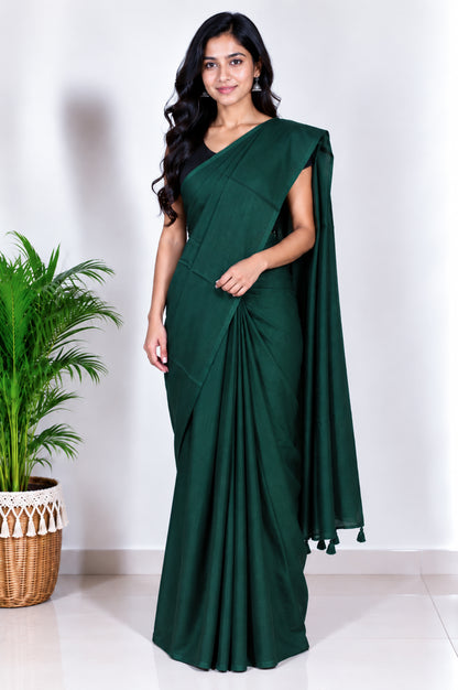Plain Dyeing Modal Silk Saree with Tassels - With Blouse Piece - 5.5 Mtr Length   -  SKU : 0175-GRGR