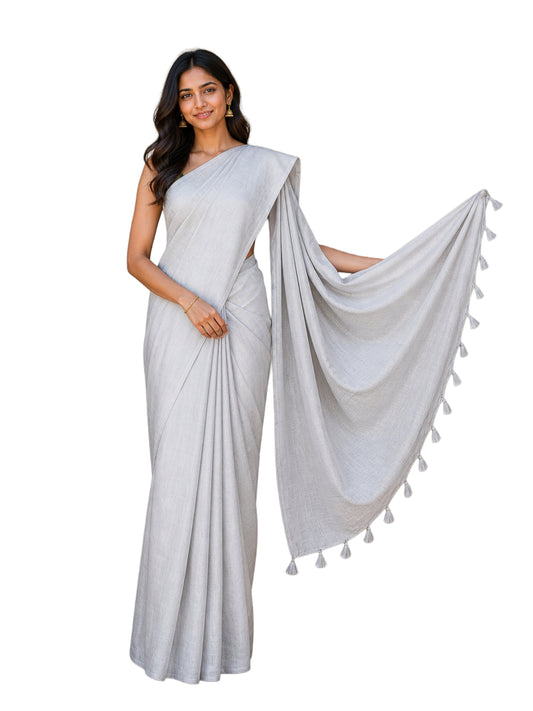 Plain Dyeing Modal Silk Saree with Tassels - With Blouse Piece - 5.5 Mtr Length    -  SKU : 0175-GYGY