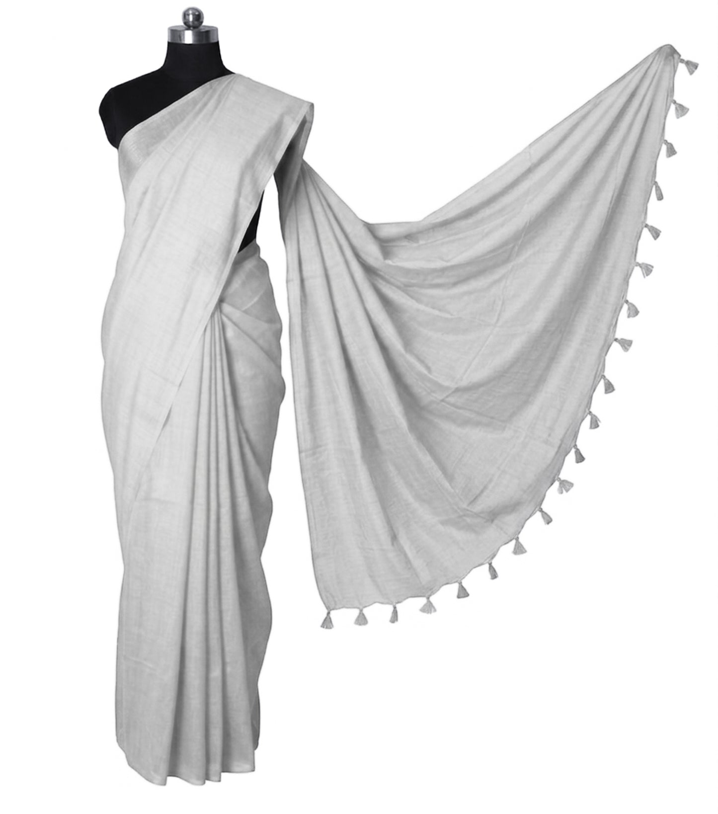 Plain Dyeing Modal Silk Saree with Tassels - With Blouse Piece - 5.5 Mtr Length    -  SKU : 0175-GYGY