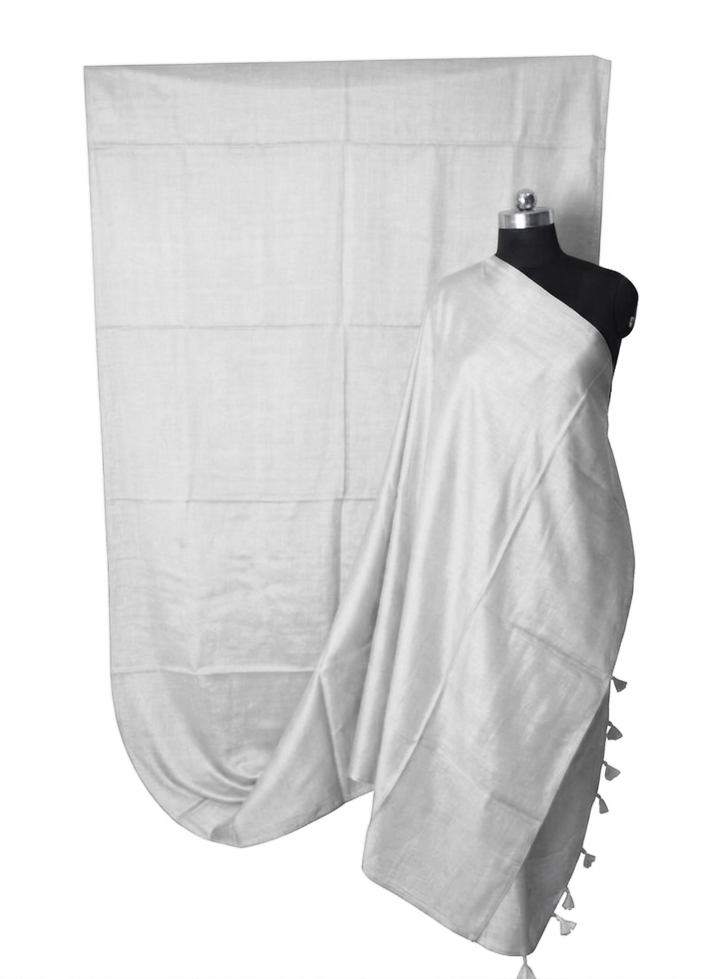 Plain Dyeing Modal Silk Saree with Tassels - With Blouse Piece - 5.5 Mtr Length    -  SKU : 0175-GYGY