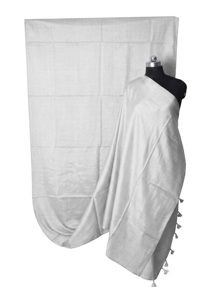 Plain Dyeing Modal Silk Saree with Tassels - With Blouse Piece - 5.5 Mtr Length    -  SKU : 0175-GYGY
