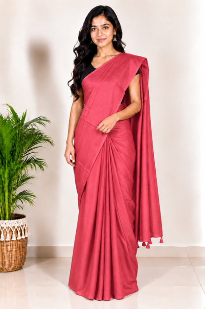 Plain Dyeing Modal Silk Saree with Tassels - With Blouse Piece - 5.5 Mtr Length   -  SKU : 0175-LPLP
