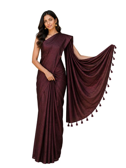 Plain Dyeing Modal Silk Saree with Tassels - With Blouse Piece - 5.5 Mtr Length    -  SKU : 0175-MRMR