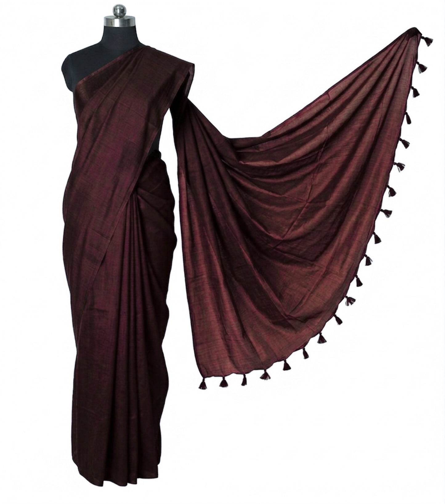 Plain Dyeing Modal Silk Saree with Tassels - With Blouse Piece - 5.5 Mtr Length    -  SKU : 0175-MRMR