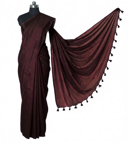 Plain Dyeing Modal Silk Saree with Tassels - With Blouse Piece - 5.5 Mtr Length    -  SKU : 0175-MRMR