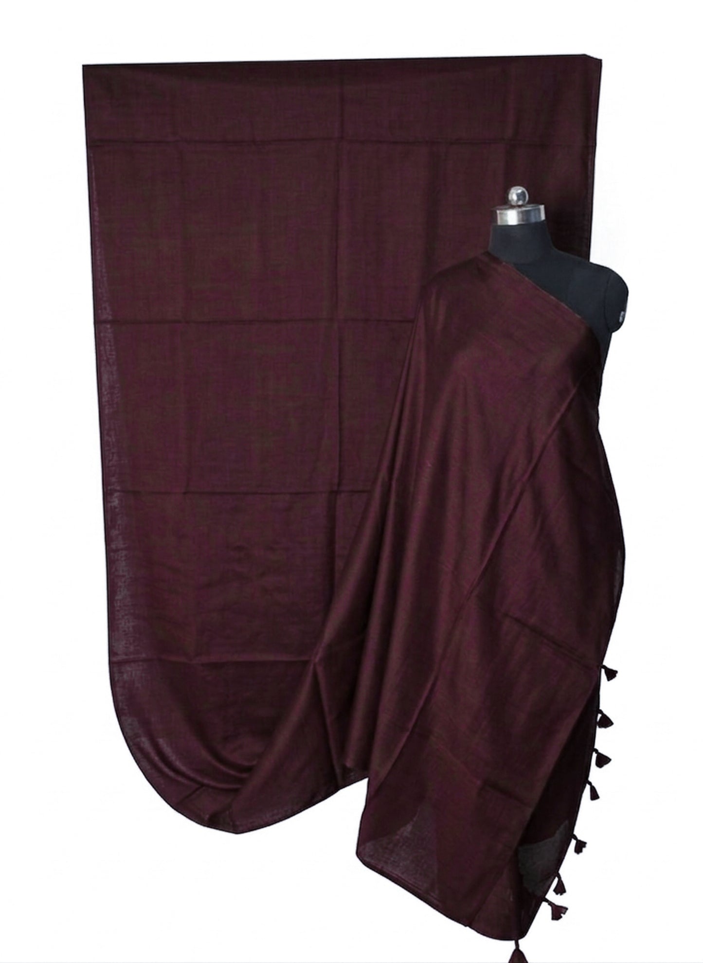Plain Dyeing Modal Silk Saree with Tassels - With Blouse Piece - 5.5 Mtr Length    -  SKU : 0175-MRMR