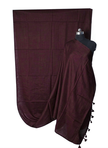 Plain Dyeing Modal Silk Saree with Tassels - With Blouse Piece - 5.5 Mtr Length    -  SKU : 0175-MRMR