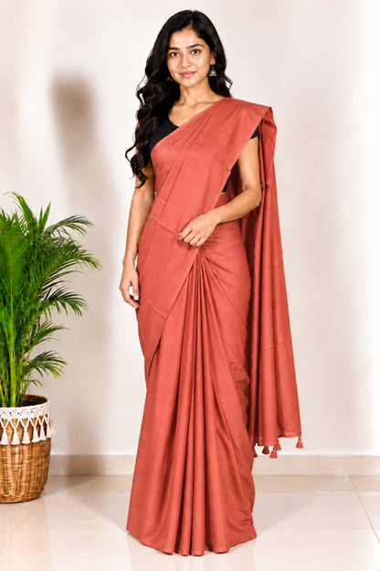 Plain Dyeing Modal Silk Saree with Tassels - With Blouse Piece - 5.5 Mtr Length   -  SKU : 0175-PHPH