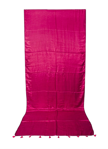 Plain Dyeing Modal Silk Saree with Tassels - With Blouse Piece - 5.5 Mtr Length    -  SKU : 0175-PKPK