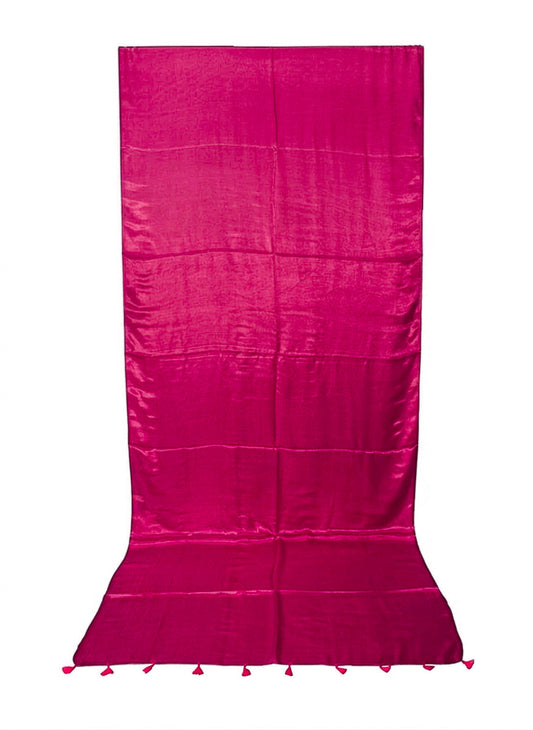 Plain Dyeing Modal Silk Saree with Tassels - With Blouse Piece - 5.5 Mtr Length    -  SKU : 0175-PKPK