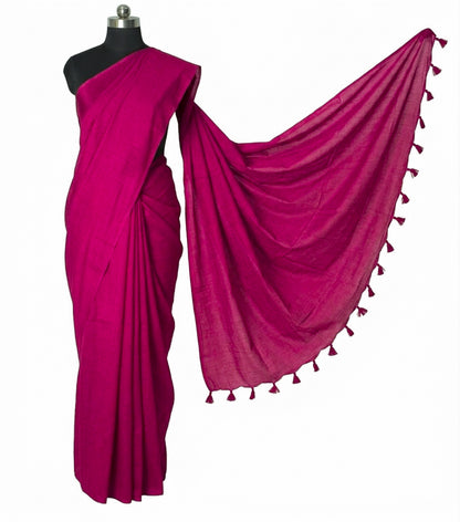 Plain Dyeing Modal Silk Saree with Tassels - With Blouse Piece - 5.5 Mtr Length    -  SKU : 0175-PKPK