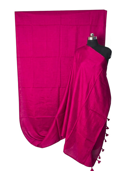 Plain Dyeing Modal Silk Saree with Tassels - With Blouse Piece - 5.5 Mtr Length    -  SKU : 0175-PKPK