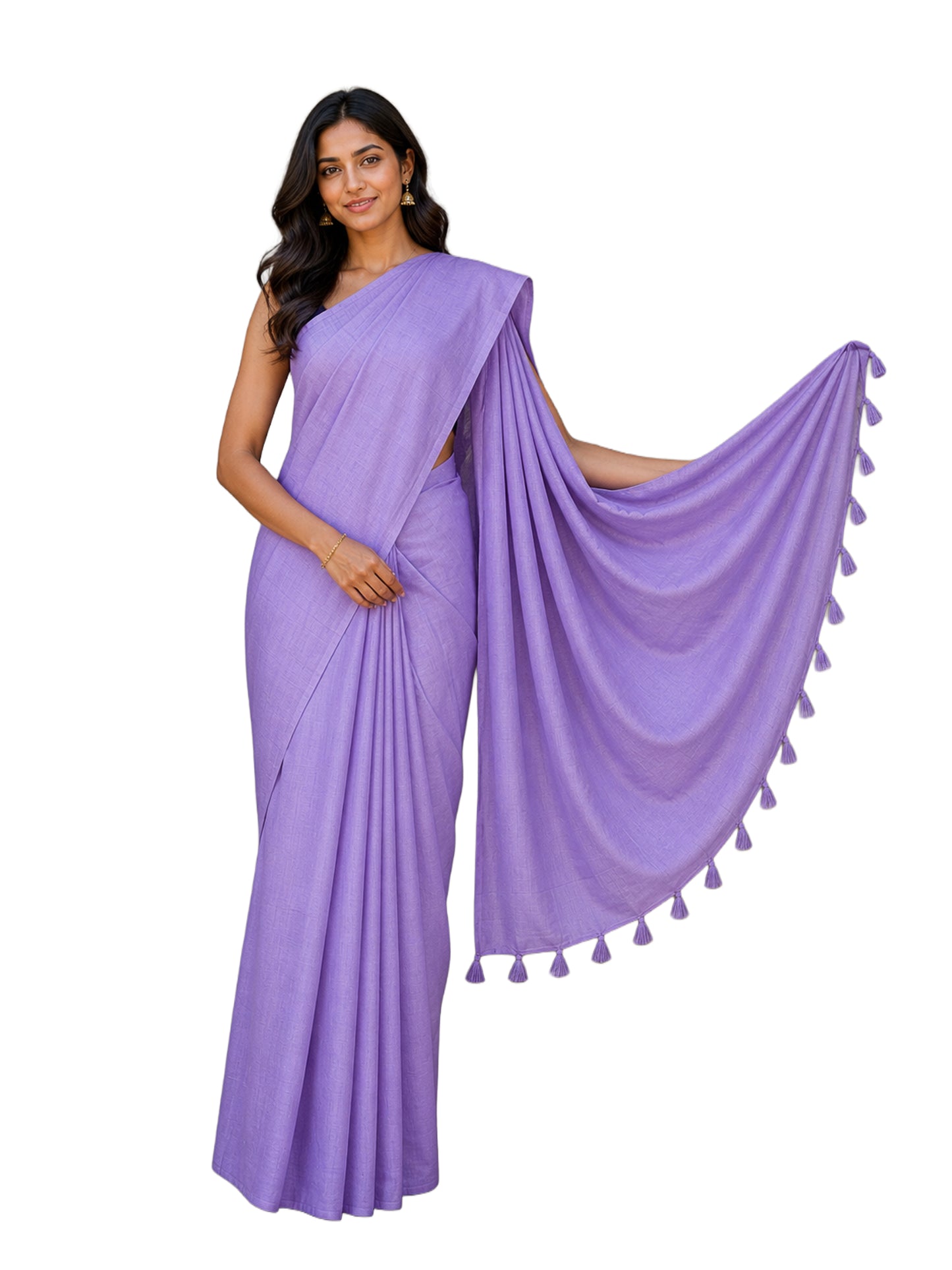 Plain Dyeing Modal Silk Saree with Tassels - With Blouse Piece - 5.5 Mtr Length    -  SKU : 0175-PRPR