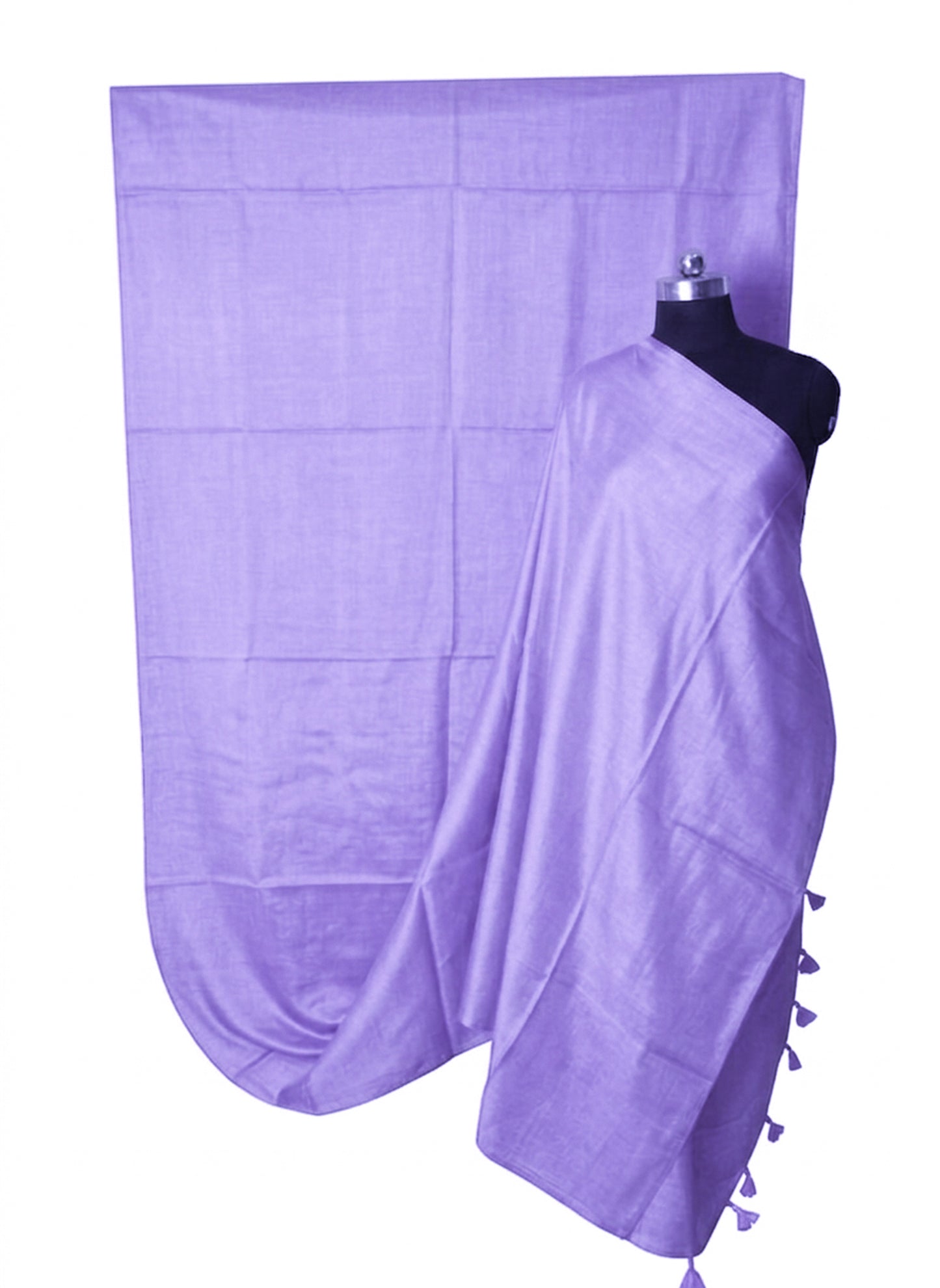 Plain Dyeing Modal Silk Saree with Tassels - With Blouse Piece - 5.5 Mtr Length    -  SKU : 0175-PRPR