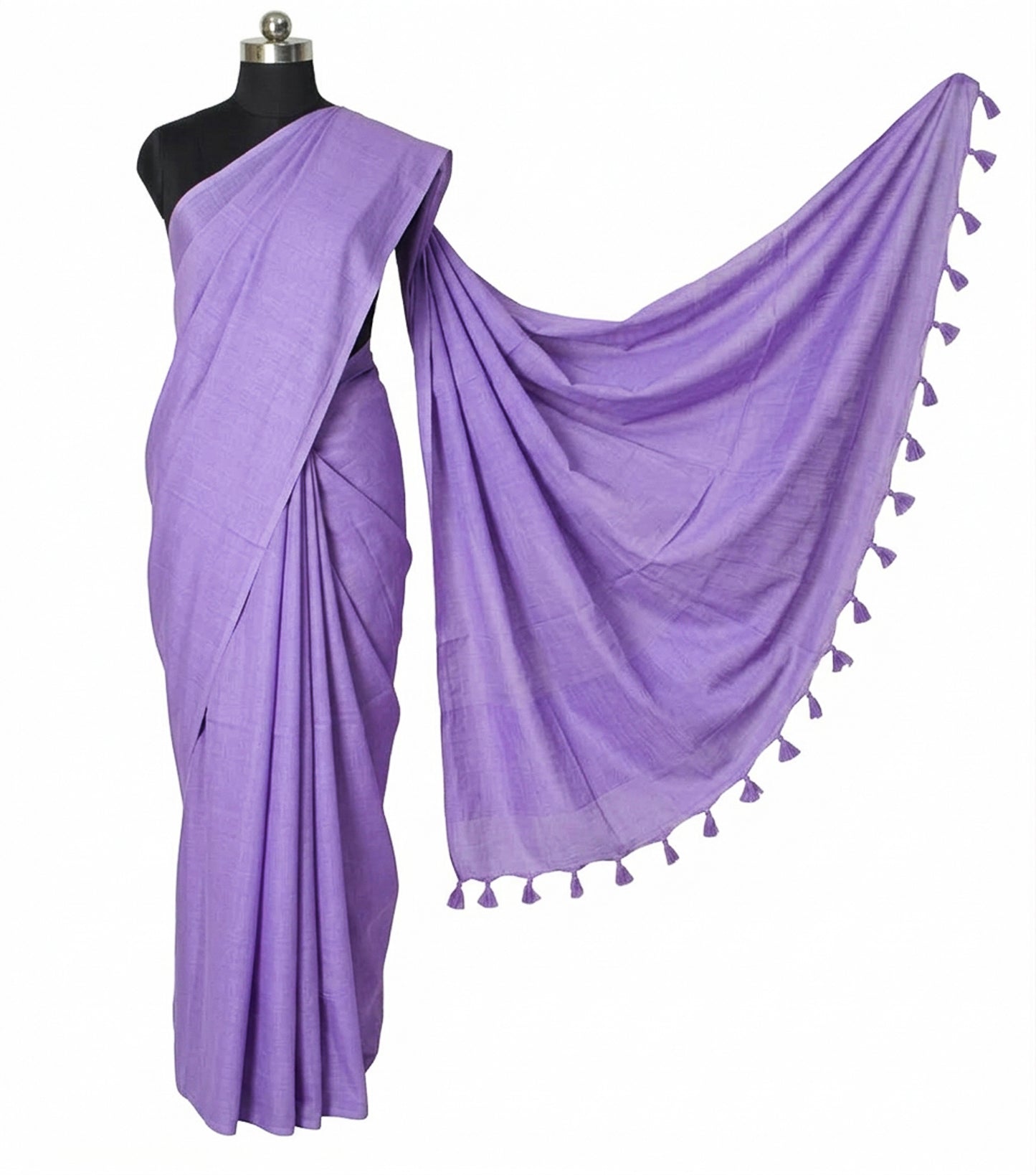 Plain Dyeing Modal Silk Saree with Tassels - With Blouse Piece - 5.5 Mtr Length    -  SKU : 0175-PRPR