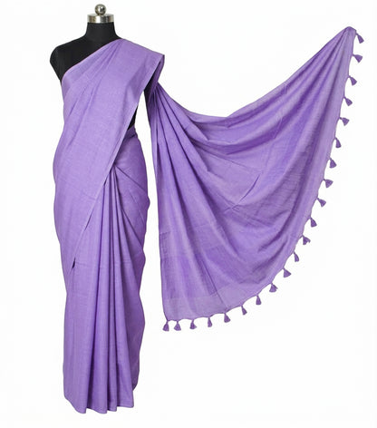 Plain Dyeing Modal Silk Saree with Tassels - With Blouse Piece - 5.5 Mtr Length    -  SKU : 0175-PRPR