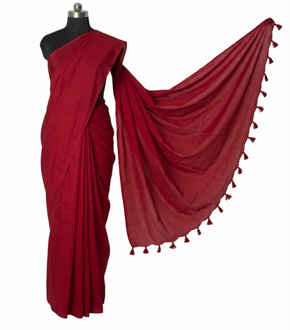 Plain Dyeing Modal Silk Saree with Tassels - With Blouse Piece - 5.5 Mtr Length    -  SKU : 0175-RERE