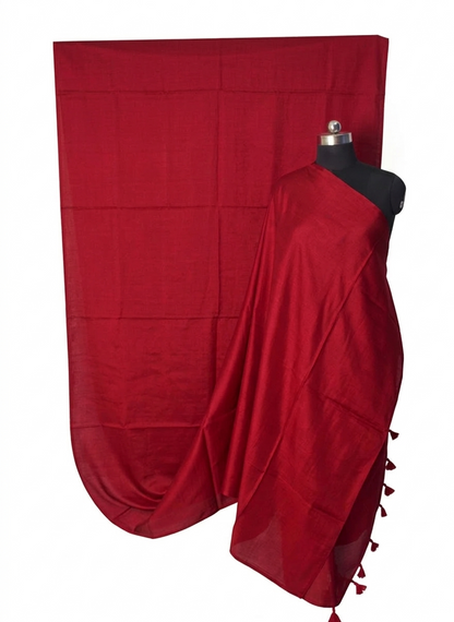 Plain Dyeing Modal Silk Saree with Tassels - With Blouse Piece - 5.5 Mtr Length    -  SKU : 0175-RERE