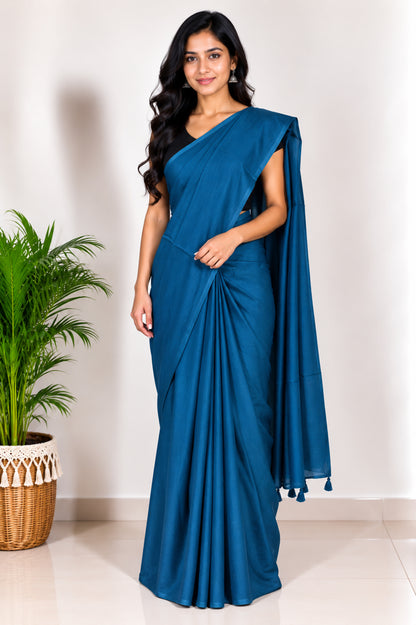 Plain Dyeing Modal Silk Saree with Tassels - With Blouse Piece - 5.5 Mtr Length   -  SKU : 0175-RGRG