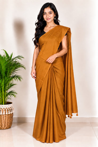 Plain Dyeing Modal Silk Saree with Tassels - With Blouse Piece - 5.5 Mtr Length   -  SKU : 0175-RURU