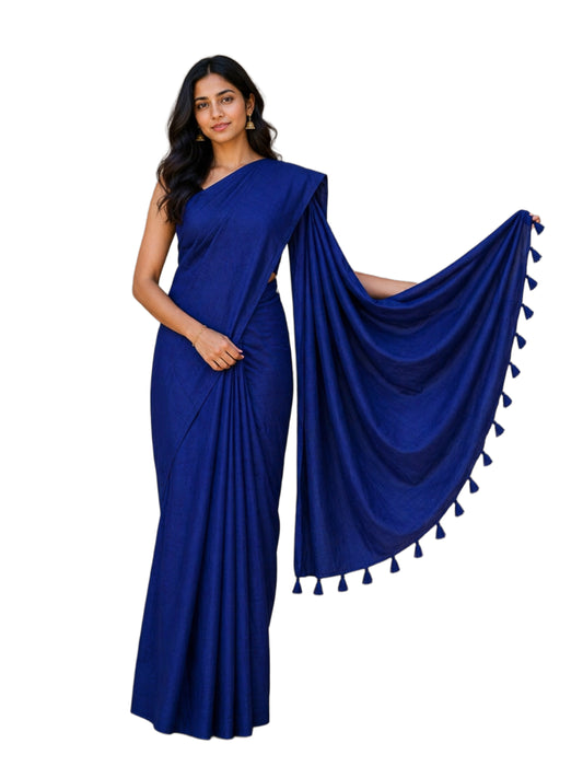 Plain Dyeing Modal Silk Saree with Tassels - With Blouse Piece - 5.5 Mtr Length    -  SKU : 0175-RYRY