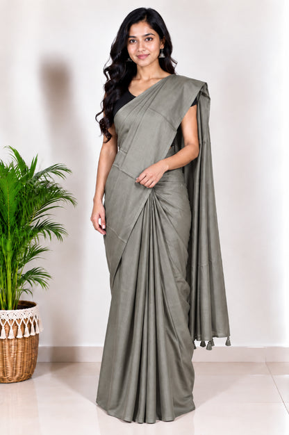 Plain Dyeing Modal Silk Saree with Tassels - With Blouse Piece - 5.5 Mtr Length   -  SKU : 0175-SGSG
