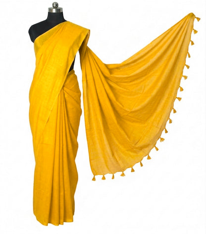 Plain Dyeing Modal Silk Saree with Tassels - With Blouse Piece - 5.5 Mtr Length    -  SKU : 0175-YEYE