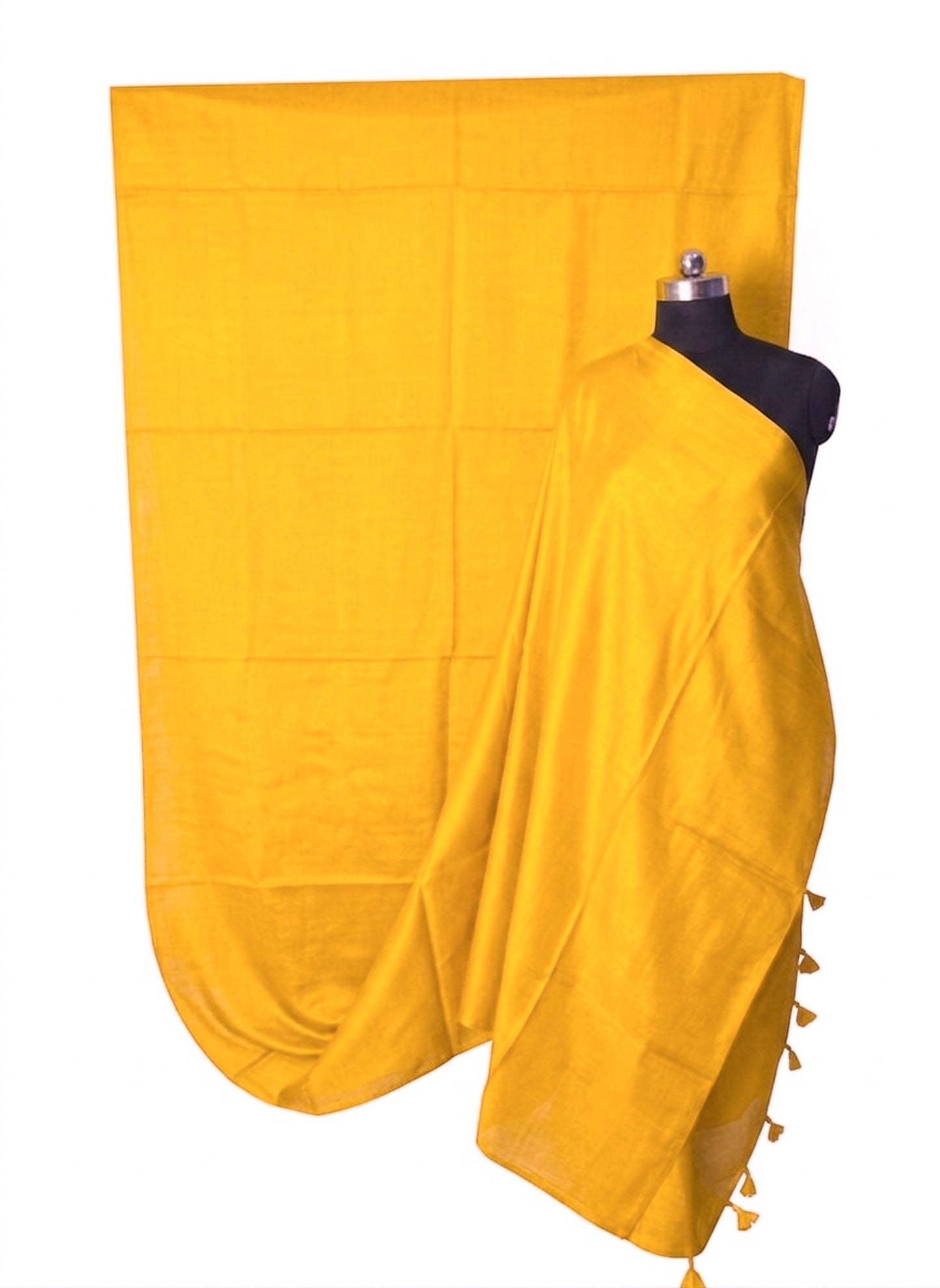 Plain Dyeing Modal Silk Saree with Tassels - With Blouse Piece - 5.5 Mtr Length    -  SKU : 0175-YEYE
