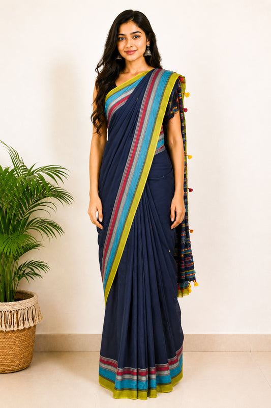 Weaving Design Fine Cotton Patterned Weaving Fumka Work Saree with Blouse Piece - 5.5 Mtr Length   -  SKU : DB11601A