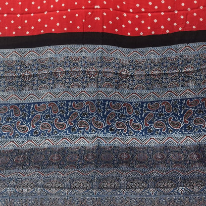 Bandhej [ Tie-Dye] Modal Silk Part Natural Dye Ajrakh Pallu Hand Block Print Saree With Ajrakh Blouse Piece - 5.5 Mtr Length   -  SKU : MS15601D