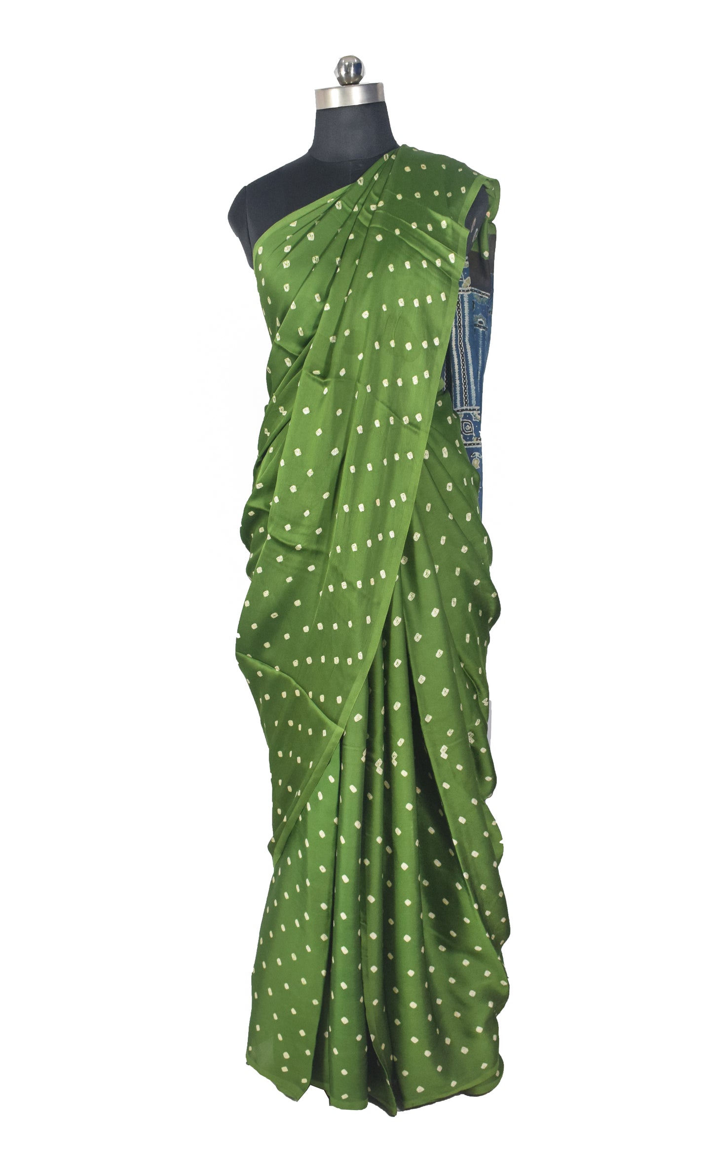 Bandhej [ Tie-Dye] Modal Silk Part Natural Dye Ajrakh Pallu Hand Block Print Saree With Ajrakh Blouse Piece - 5.5 Mtr Length   -  SKU : MS15601F